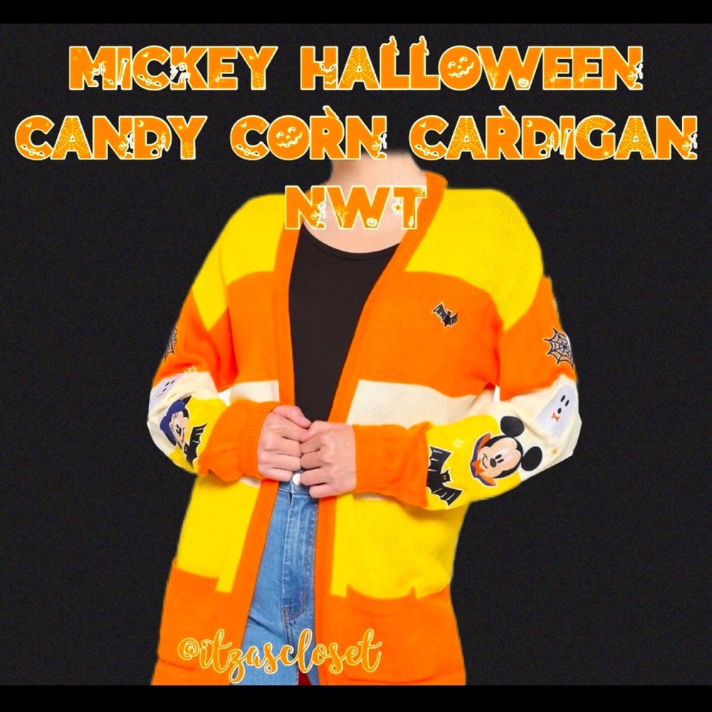 Disney Mickey Mouse Halloween Candy Corn Stripe Girls Open Cardigan Size Small